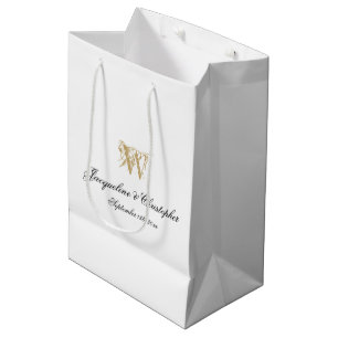 Wedding Monogram Names Script Elegant White Gold   Medium Gift Bag