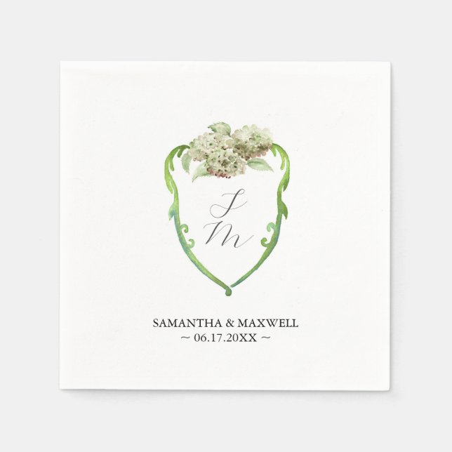 Wedding Monogram Napkins Green Hydrangea (Front)