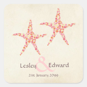 Wedding Monogram Pink Orange Coral Starfish Label