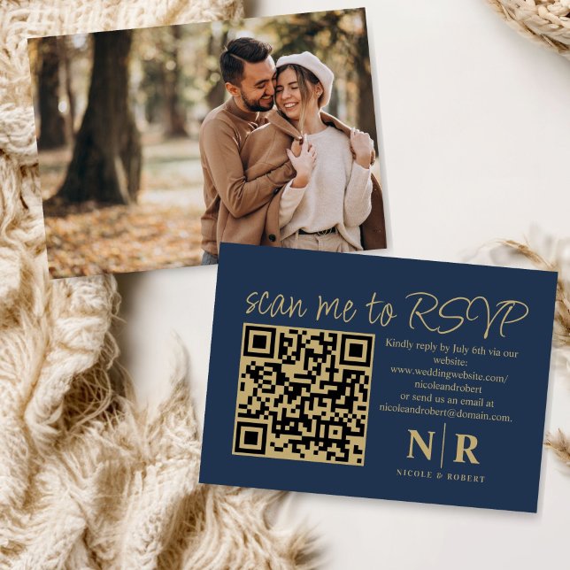 Wedding Monogram QR Code RSVP With Photo Elegant Enclosure Card (Creator Uploaded)