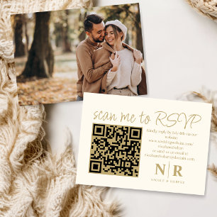 Wedding Monogram QR Code RSVP With Photo Elegant Enclosure Card