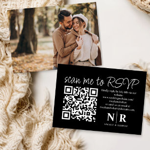 Wedding Monogram QR Code RSVP With Photo Elegant Enclosure Card
