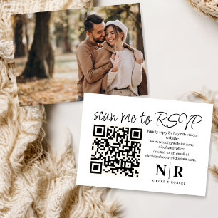 Wedding Monogram QR Code RSVP With Photo Elegant Enclosure Card