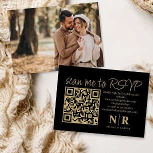 Wedding Monogram QR Code RSVP With Photo Elegant Enclosure Card