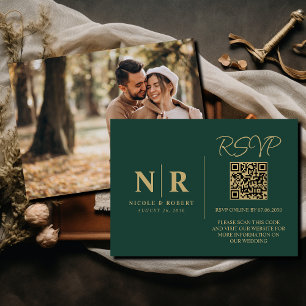 Wedding Monogram RSVP QR Code Photo Elegant Enclosure Card