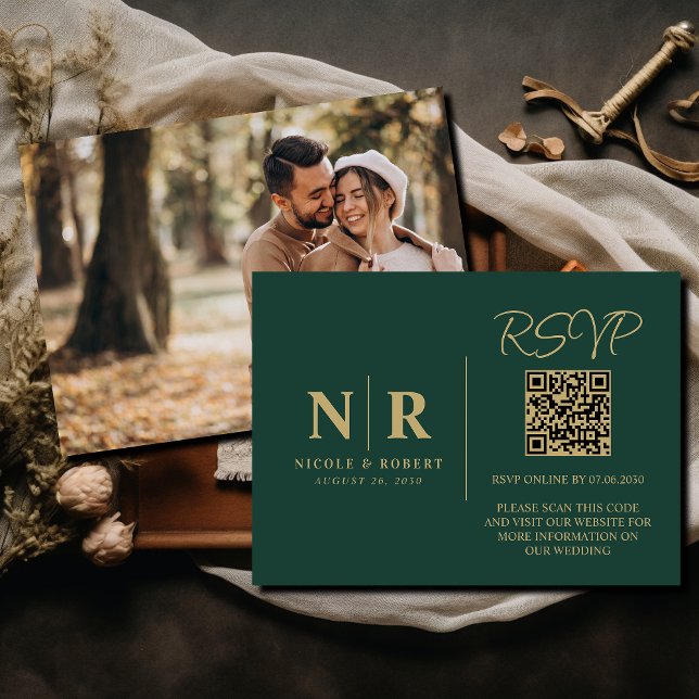 Wedding Monogram RSVP QR Code Photo Elegant Enclosure Card (Creator Uploaded)
