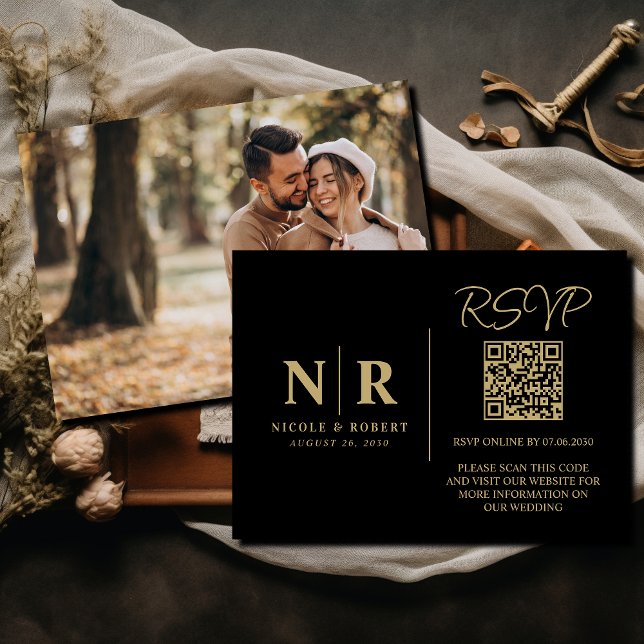 Wedding Monogram RSVP QR Code Photo Elegant Enclosure Card (Creator Uploaded)