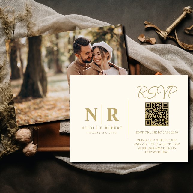 Wedding Monogram RSVP QR Code Photo Elegant Enclosure Card (Creator Uploaded)