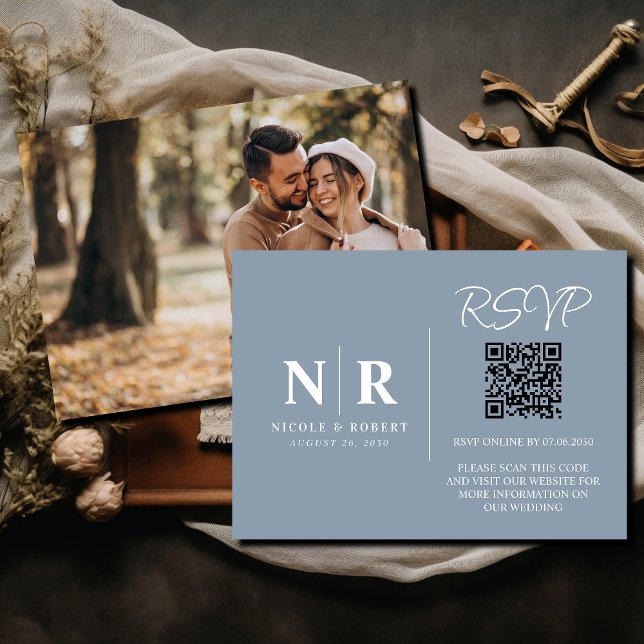 Wedding Monogram RSVP QR Code Photo Elegant Enclosure Card (Creator Uploaded)
