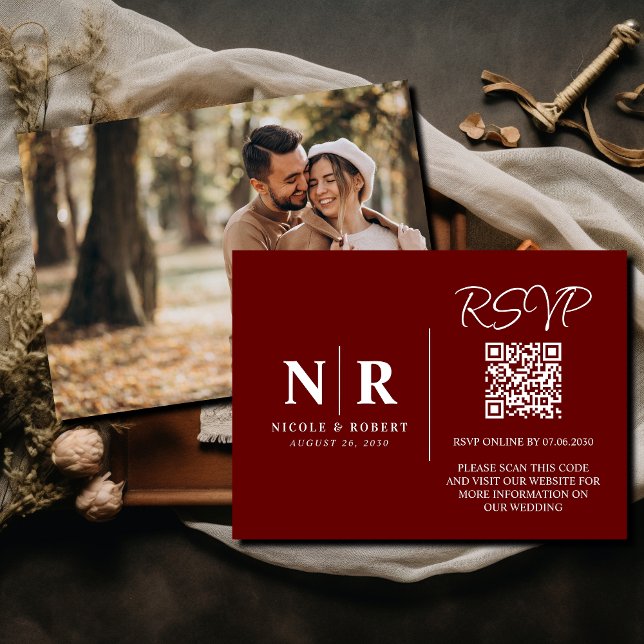 Wedding Monogram RSVP QR Code Photo Elegant Enclosure Card (Creator Uploaded)