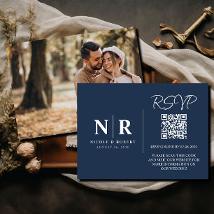 Wedding Monogram RSVP QR Code Photo Elegant Enclosure Card