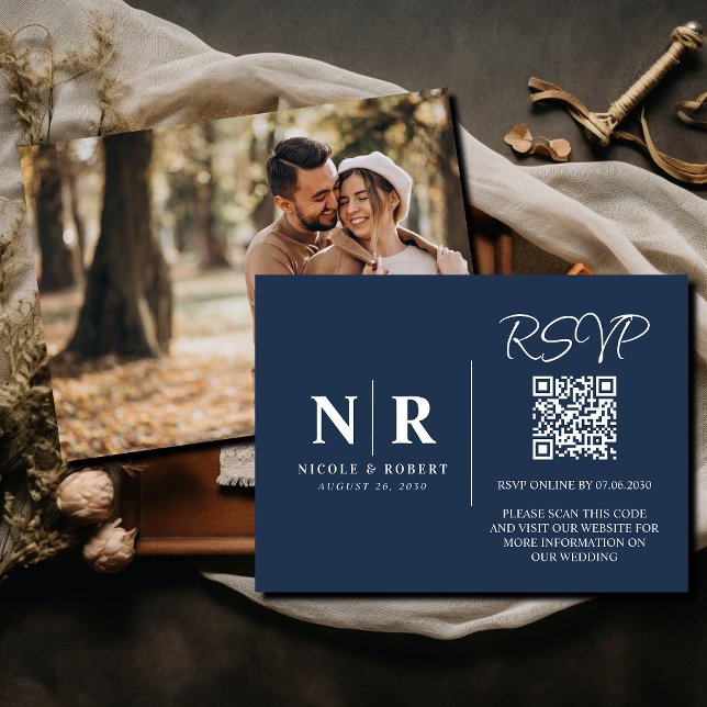 Wedding Monogram RSVP QR Code Photo Elegant Enclosure Card (Creator Uploaded)