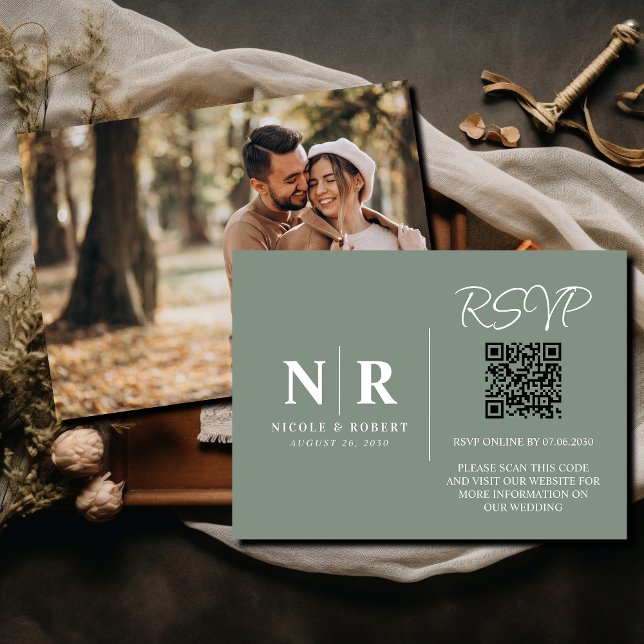 Wedding Monogram RSVP QR Code Photo Elegant Enclosure Card (Creator Uploaded)