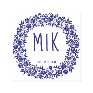 Wedding Monogram Save the Date Floral Wreath Self-inking Stamp