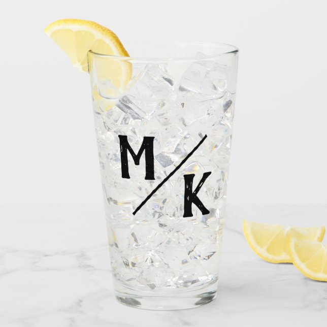 Wedding Monogram Simple Black Slash Mod Typography Glass (Front Ice)