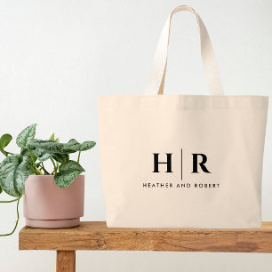 Wedding Monogram Simple Classic Elegant Minimal Large Tote Bag