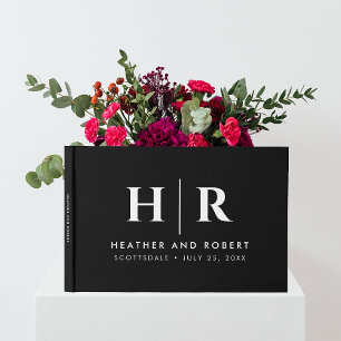 Wedding Monogram Simple Classic Minimal Black Guest Book