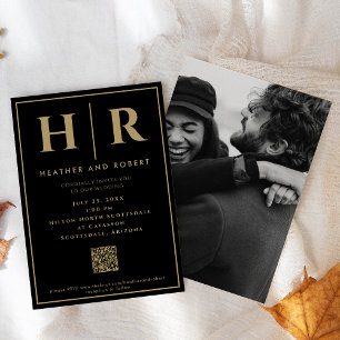 Wedding Monogram Simple Classic Minimal QR Code Invitation