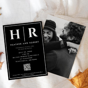 Wedding Monogram Simple Classic Minimal QR Code Invitation