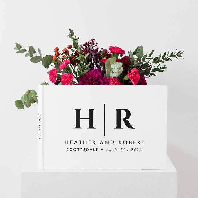 Wedding Monogram Simple Classic Minimal White Guest Book (Creator Uploaded)