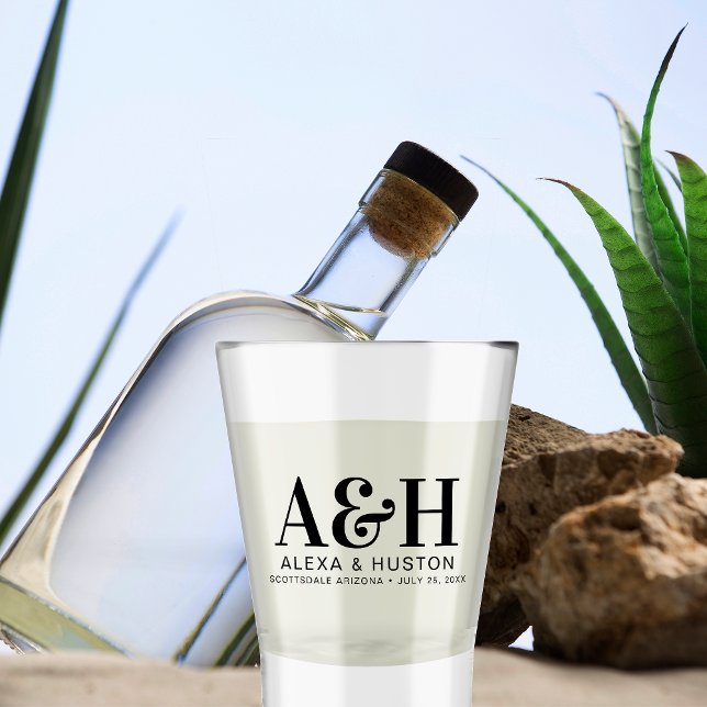 Wedding Monogram Simple Elegant Minimalist Chic Shot Glass (Creator Uploaded)