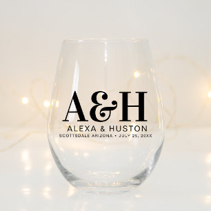 Wedding Monogram Simple Elegant Minimalist Chic Stemless Wine Glass