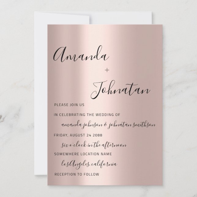 Wedding Monogram Simply Rose Gold Invitation (Front)