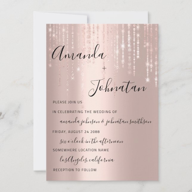 Wedding Monogram Simply Rose Strings Invitation (Front)