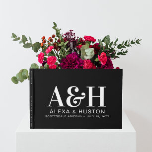 Wedding Monogram Sophisticated Black And White Guest Book