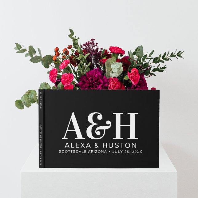 Wedding Monogram Sophisticated Black And White Guest Book (Creator Uploaded)