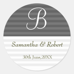 Wedding Monogram Stickers:Green Stripes Classic Round Sticker
