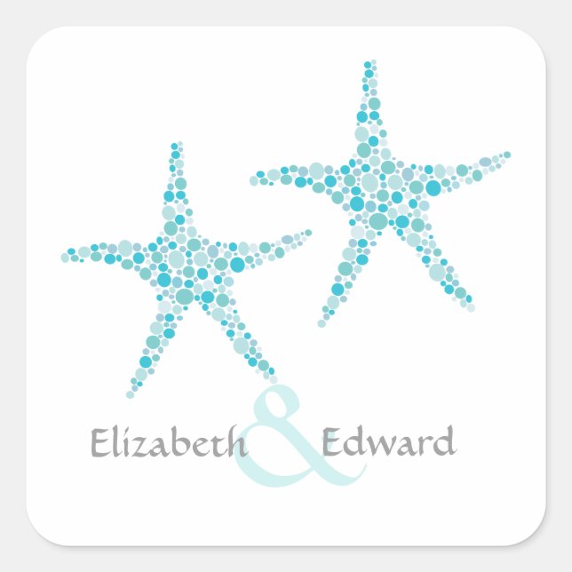 Wedding Monogram Turquoise Aqua Starfish Sticker (Front)
