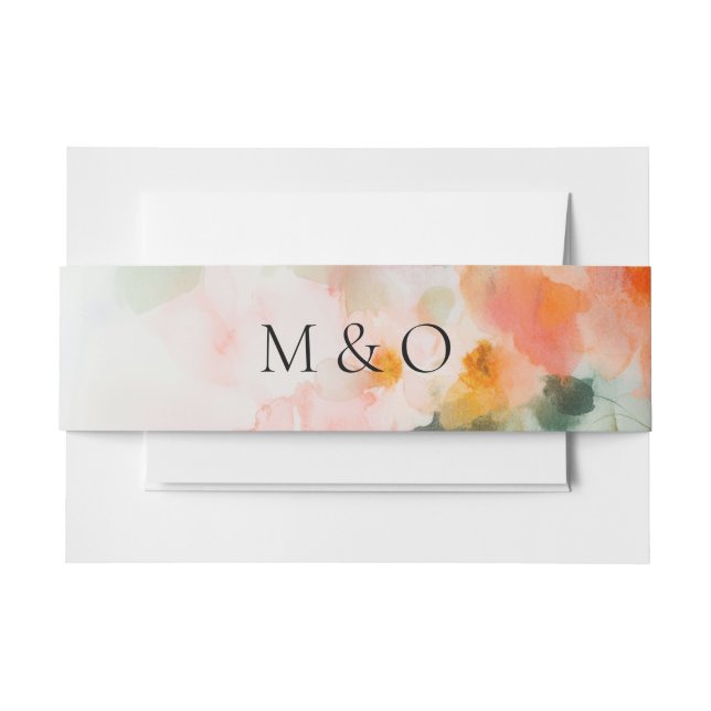 Wedding Monogram Watercolor Flowers Elegant Invitation Belly Band (Front Example)