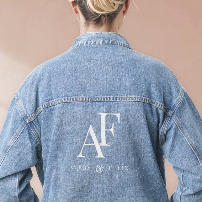Wedding Monogram White Elegant Simple Minimalist Denim Jacket (Creator Uploaded)