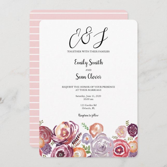 Wedding Monogram Wildflower Garden Invitation (Front/Back)