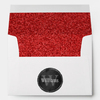 Wedding Monogram With Ruby Red Glitter Pattern Envelopes
