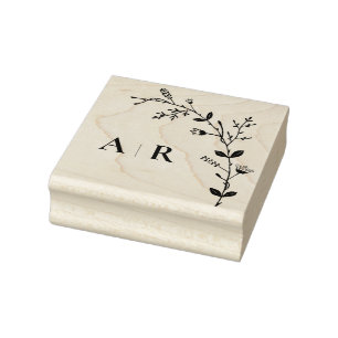 Wedding Monogram With Vine Scroll Detail Rubber Stamp