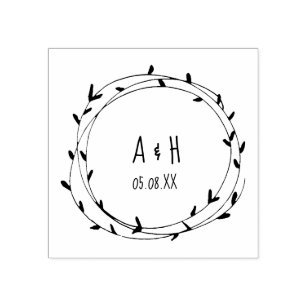 Wedding Monogram Wreath Handwritten Rubber Stamp