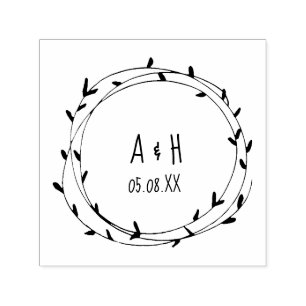 Wedding Monogram Wreath Handwritten Stamp