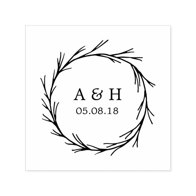 Wedding Monogram Wreath Self Inking Stamp (Design)