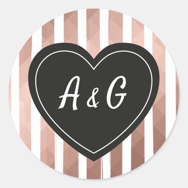 Wedding monogramm rose gold chic heart frame classic round sticker (Front)