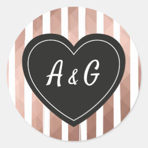 Wedding monogramm rose gold chic heart frame classic round sticker