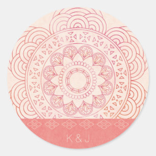 Wedding Monograms Boho Chic Mandala Design Classic Round Sticker