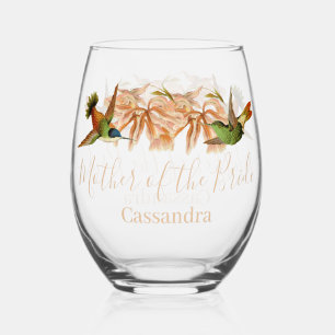 Wedding Mother of Bride Gift Hummingbird Stemless Wine Glass