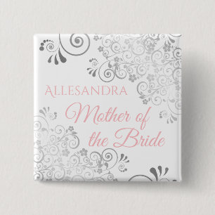 Wedding Mother of the Bride Name Tag Pink & Grey 15 Cm Square Badge