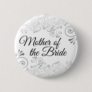 Wedding Mother of the Bride Silver Floral Filigree 6 Cm Round Badge