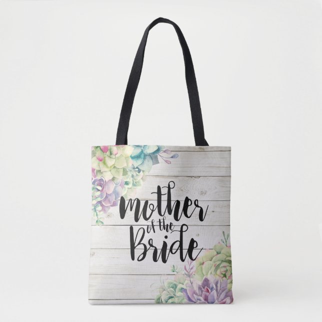 Wedding Mother of the Bride Succulents Rustic Wood Tote Bag (Front)