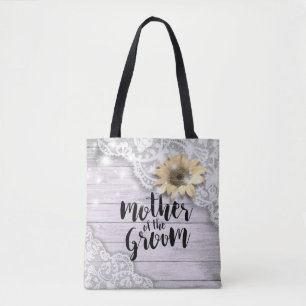 Wedding Mother of the Groom Lace Sunflower Wood Tote Bag