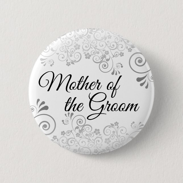 Wedding Mother of the Groom Silver Frilly Curls 6 Cm Round Badge (Front)
