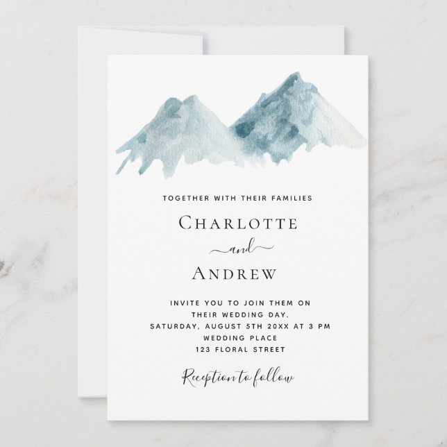 Wedding mountain landscape blue nature invitation (Front)